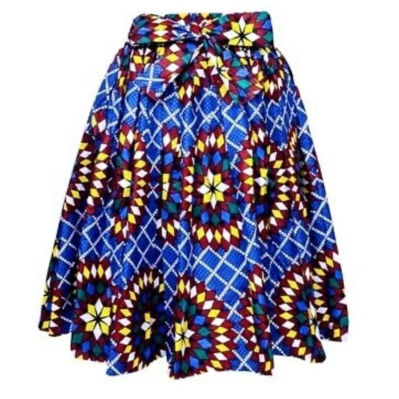 Dresses & Skirts - African Dashiki Printed Wax Elastic Waist Flared Skirt Tribal One Size